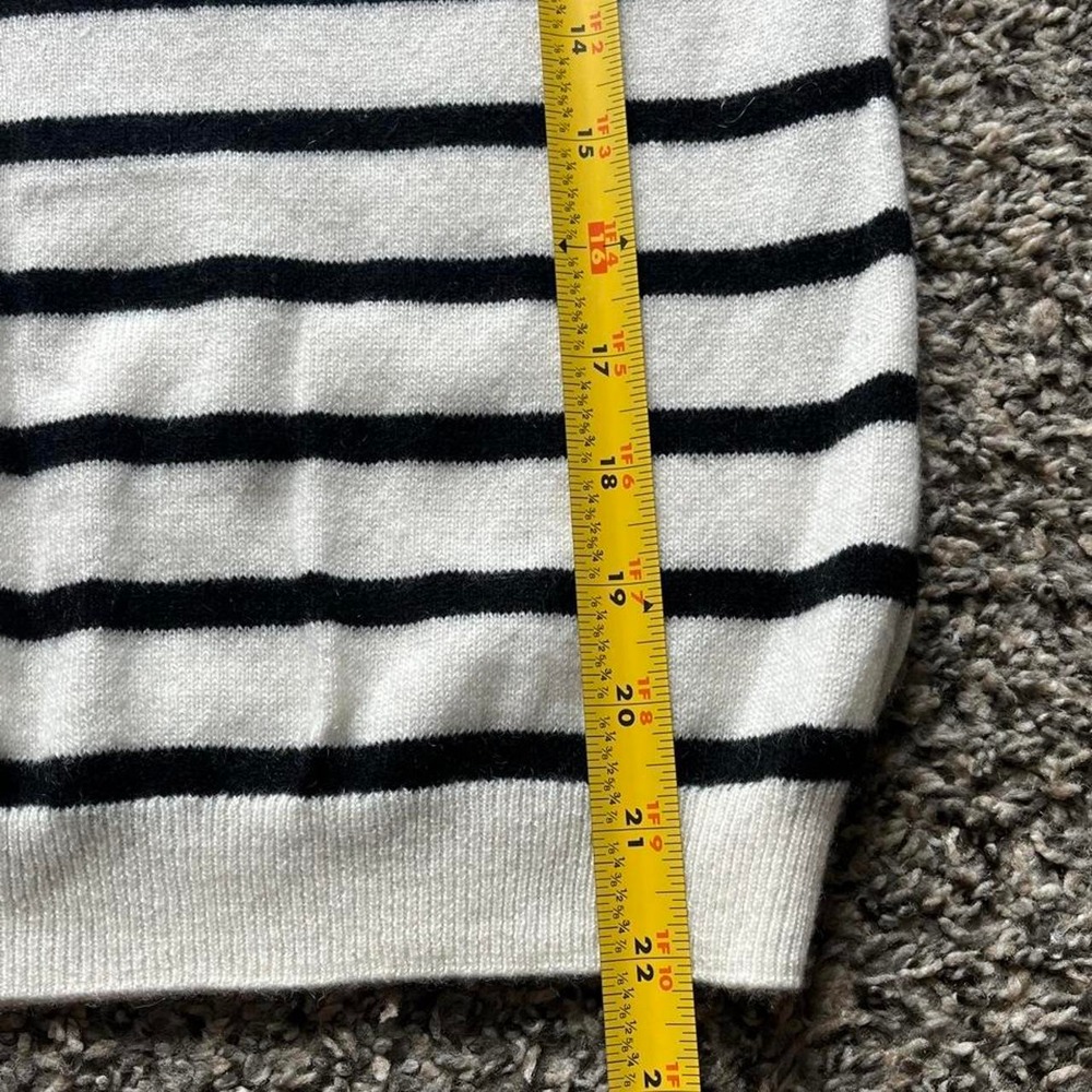 Quince Mongolian Cashmere Striped Short Sleeve Sweater Ivory Black L STIEC01 - Picture 6 of 6